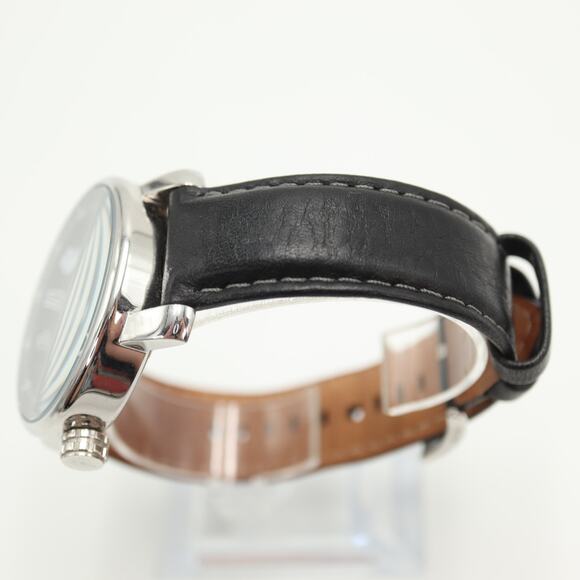 Fossil Rhett Mens Black Roman Date 42mm Watch BW1015 Black Leather w New Battery - Picture 9 of 13